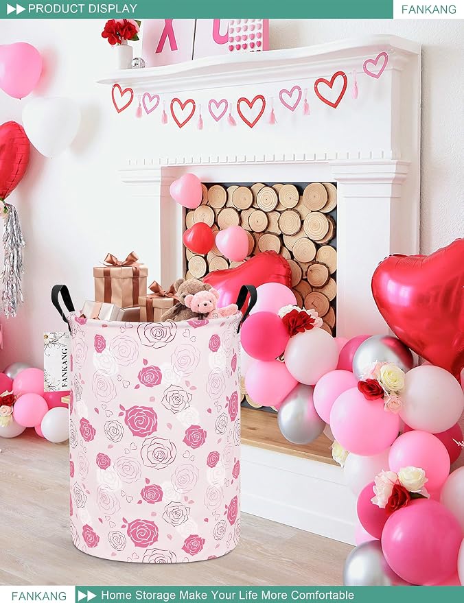 Roses Storage Bin Foldable Nursery Basket | Foldable with Waterproof PE Coating Organizer Bin for Kids Boys and Girls,Office,Bedroom,Clothes