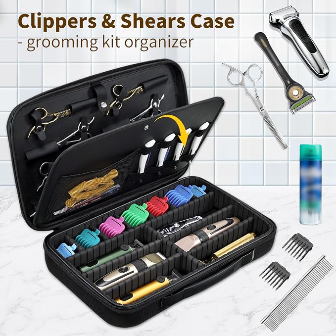 Barber Clippers Briefcase, 17-inch Hair Cutting Supplies Bag | For Groomer, Trimmer Razor Storage Case for Men, Pet Grooming Kits Organizer for Ufree/for Wahl/for Andis - Black