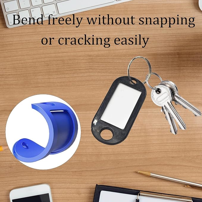 40Pcs Plastic Key Tags with Split Rings, Writable Label Window, Office, Luggage, Name & Number Organization, Key Label Holders(Black)
