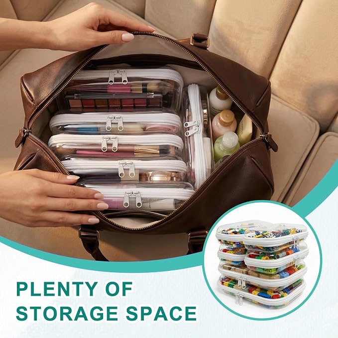 6 Pack Clear Hard Shell Zipper Case, Clear Zipper Pouches for Organizing, Diaper Bag Organizer Pouches, Plastic Cosmetic & Travel Toiletry Pouch Set (2M+4S)