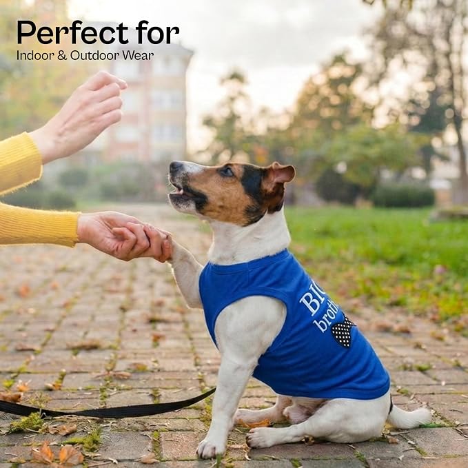 Parisian Pet Dog Shirt – 100% Cotton Shirts for Small Dogs – Blue Sleeveless Puppy Clothes – Lightweight and Breathable Dog Apparel – Boy Big Brother Dogs Clothes - Stretchy Pet T Shirts