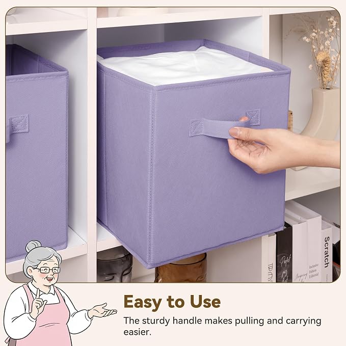 GRANNY SAYS 11 Inch Cube Storage Bins, Lavender Purple, 6-Pack | Collapsible Cube Organizers with Thickened Base Plate, Sturdy Handles, Decorative Baskets for Shelves, Closet