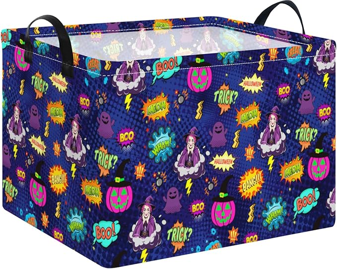 NTAOHAMPER Rectangular Storage Basket Empty,Storage Bin with Handles,Room Decor,Gift Basket,Book Box(Pop Halloween)