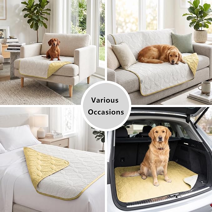 Waterproof Dog Bed Cover Pet Blanket for Furniture Bed Couch Sofa Reversible (Sand+Cream, 82x82 Inches) | TPU Leak-Proof Liner, Lightweight & Reversible, Fits Chair, Sofa, Bed, 82" x 82" , Sand/Cream