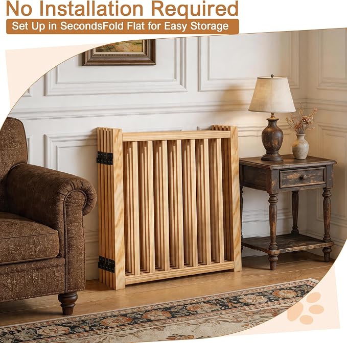 YOCAN Non-Painted Wooden Freestanding Dog Gates -5 Panels L:115" H:23"