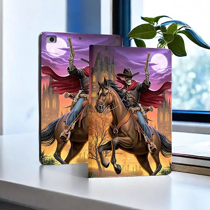 for Microsoft Surface Pro X/Pro X Plus-13 2019/2020/2021/2024 Tablet Case,Auto Wake/Sleep,Adjustable Stand Protective Cover - Skeleton Cowboy Horse