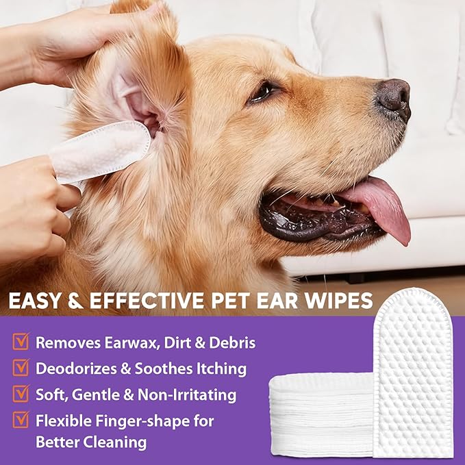 Pjordo Pet Ear Cleaner Kit - Dog Ear Cleaner with Aloe Vera & Witch Hazel, Dog & Cat Ear Cleaner Solution for Soothing Ear Itching & Deodorize, Ear Wipes for Dogs & Cat Gently Removing Ear Wax & Dirt