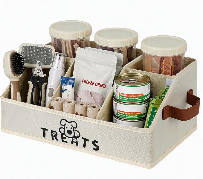 Dog Treat Container with 50oz Treat Jars, Dogs Stuff Storage Organizer,Airtight Pet Food Treat Holder for Countertop,Beige
