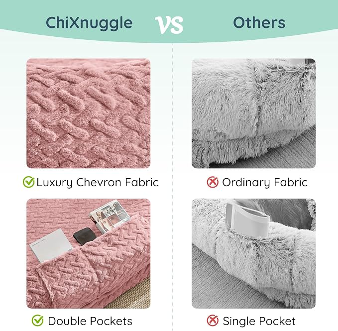 ChiXnuggle Orthopedic Human Dog Bed,with Faux Fur Washable Cover,Blanket | dusty pink,72*40*10,giant dog bed for adult or extra large dogs,egg crate foam,non-slip bottom