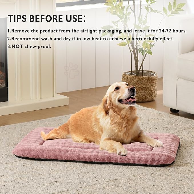 Dog Bed Mat Crate Pad for Large Dogs, Dusty Pink, 42"x 28" | Washable Soft Pet Sleeping Mat, Anti-Slip Kennel Pad with 3D Bubble Pattern