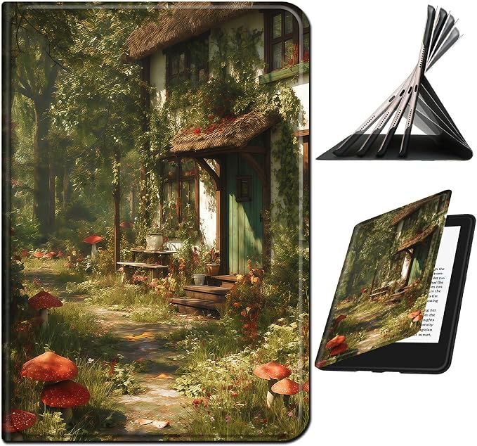 Case for Samsung Galaxy Tab A8 10.5" 2022 Model (SM-X200/X205/X207) | Slim Leather Smart Cover with Multi-Angle Anti-Slip Stand [Auto Wake/Sleep] Shell for Women Men - Red Mushroom Village