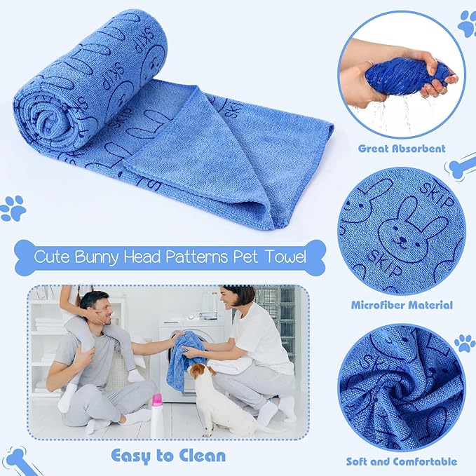 Irenare 12 Pcs Microfiber Dog Towels for Drying Dogs Cats, 20 x 40 Inch, Quick Drying Absorbent Pet Puppy Towels for Small Puppy Dog Cat Kitten Pet, Grooming Bathing Shower Travel Supplies(Blue)
