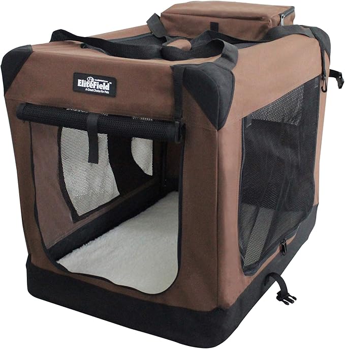 EliteField 3-Door Soft Dog Crate with Bed & Carrying Bag (2-Year Warranty) | 3 Mesh Doors, Steel Frame, Removable & Washable Crate Cover and Bed Cover, Storage Pockets, Indoor/Outdoor, Foldable