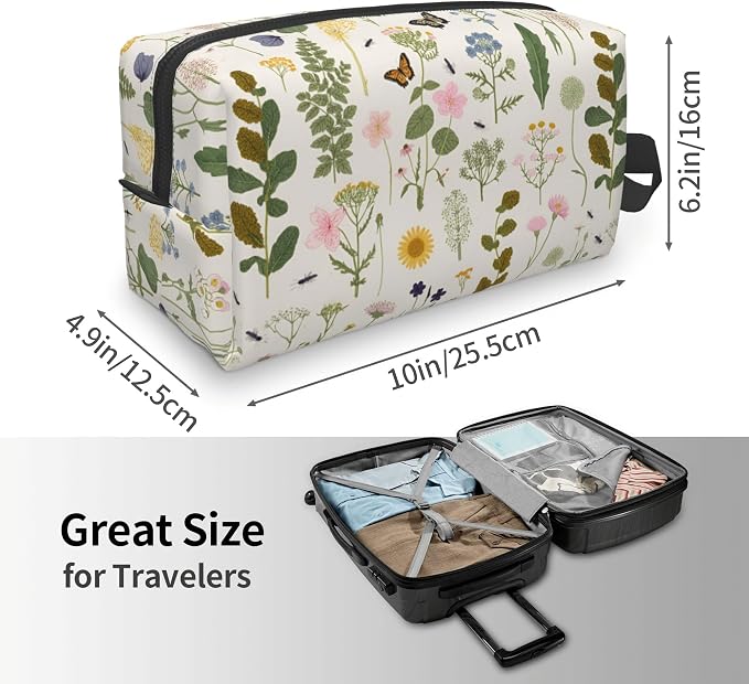 Vintage Botanical Insect Makeup Bag - Durable 600D Oxford Fabric Travel Cosmetic Bag, Shockproof Foam Padded Toiletry Organizer for Gym & Daily Use 10x6.2x4.9 Inch