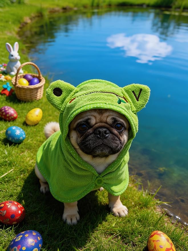 Dog Hooded Bathrobe Towel, Fast Drying Bath Towel Absorbent Warm Blanket Green M