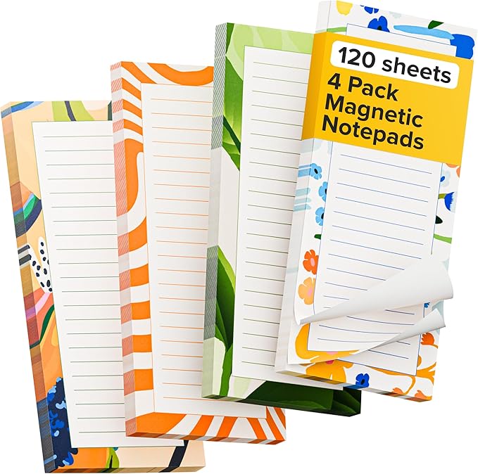 X-bet MAGNET Magnetic Notepads for Fridge, 4 Pads x 30 Sheets, Grocery List | Tear-Off Grocery & Shopping List Pad with Magnetic Backing, Sticks to Fridge for Notes, Reminders & To-Dos