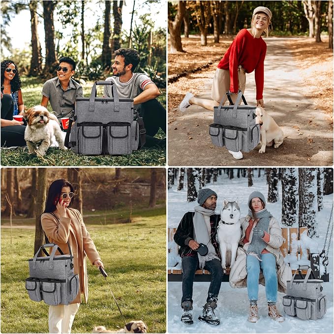 Modoker Dog Travel Bag Backpack, Airline Approved Pet Accessories Organizer for Dog and Cat with Shoulder Strap, 2 Dog Food Storage Containers, 2 Collapsible Dog Bowls,1 Pet Mat, Rose Red | Dog travel accessories set with feeding supplies, bowls, mat, ...