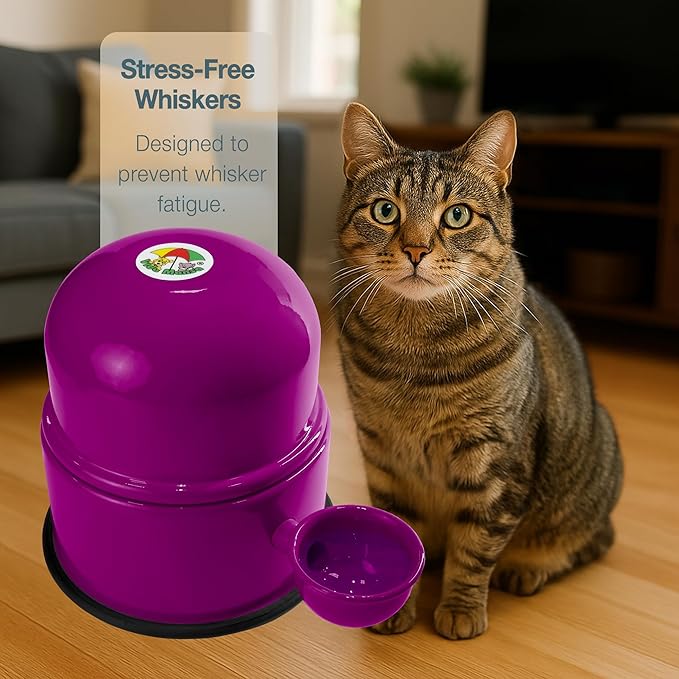 Pet Water Dispenser for Dogs and Cats, 47.3 oz – Gravity-Fed Aluminum Water Bowl, Prevents Wet Fur, Provides Continuous Fresh Water, Electrostatic Coated Finish, Vida Mansa (Violet)