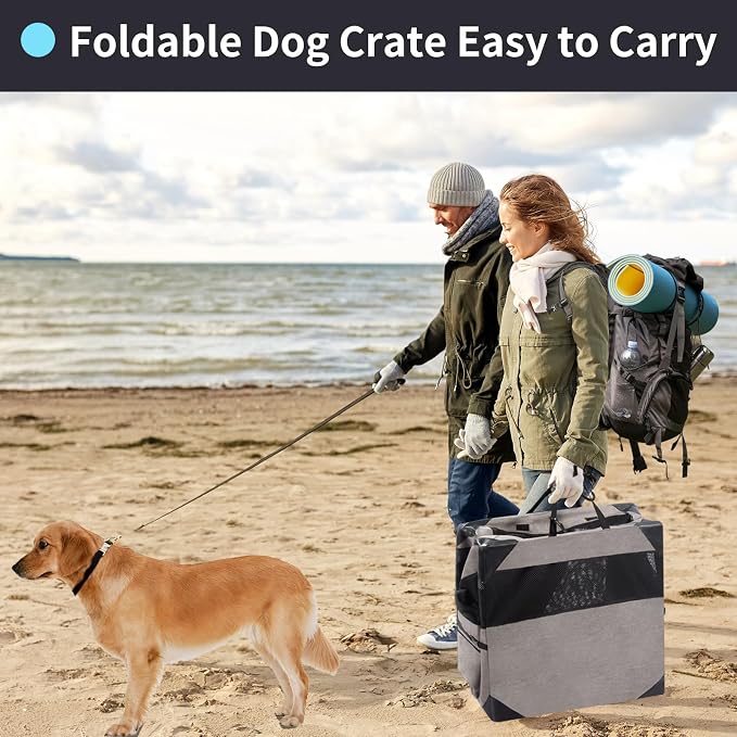 Zikopomi 36 Inch Portable Soft Foldable Dog Crate | 3 Zipper Door,Collapsible Soft Pet Kennel, Foldable Dog Cage, for Small and Medium Dogs, Indoor Outdoor Travel, Light Grey