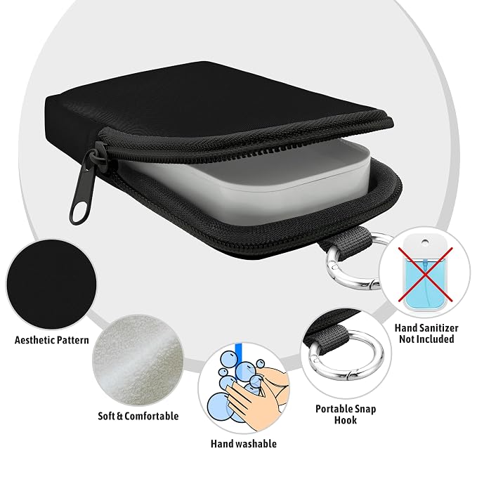 Hand Sanitizer Holder, Black Spray Case Zippered Pouch | Keychain, Travel Size, Cute Fashion Accessory with Snap Hook, for Glow Mist and Power Mist 1FL OZ, Mini Small Pocket Clip on