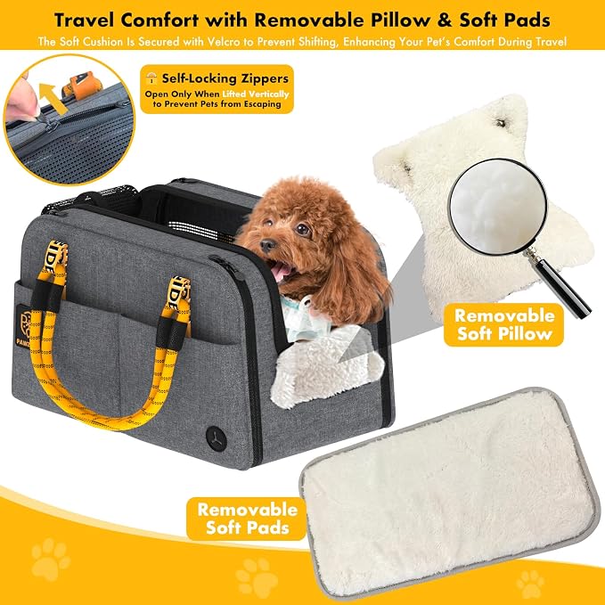 PAWZIDEA Center Console Dog Car Seat, Secure Straps & Anti Slip, Up to 12lb | Enclosed Small Dog Armrest Booster Car Seats, Anti-Collapse Portable Pet Carrier Soft-Sided, Removable Pillow &Storage Pocket