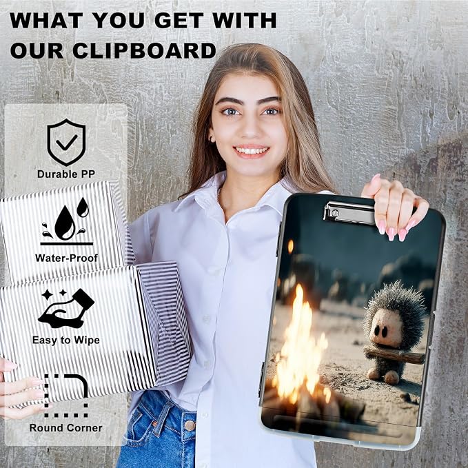A4 Clipboard with Storage Pen Holder, Clipboards Organizer Nursing Clipboard Foldable File Folder Plastic Clipboard Folio Clip Board for Office Work Classroom Doctor, Flame Pet