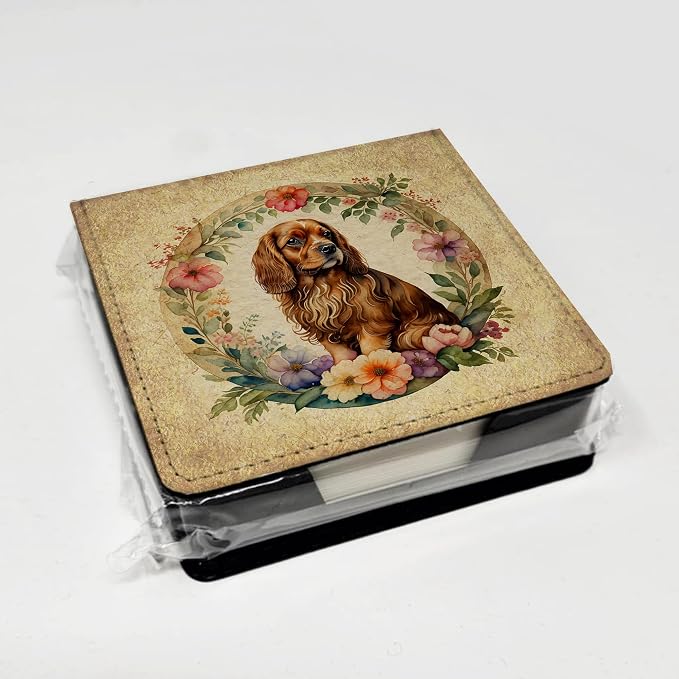 Caroline's Treasures Sussex Spaniel and Flowers PU Leather Note Paper Holder with Artist-Designed Cover, Desk Accessory, Office Gift