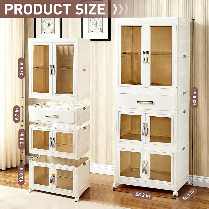 SAYMA Portable Wardrobe Closet, Pet Wardrobe Storage Cabinet W/Hanging Rod | Plastic Storage Cabinet for Pet Clothes, Toys, Snacks