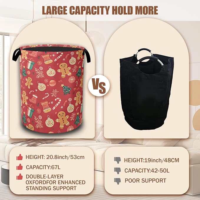 Merry Christmas Laundry Basket, Laundry Hamper Waterproof Oxford Cloth Tote Collapsible,Clothes Storage Bucket Decorative Toy Organizer For Bathroom Bedroom 16" x 20.8"