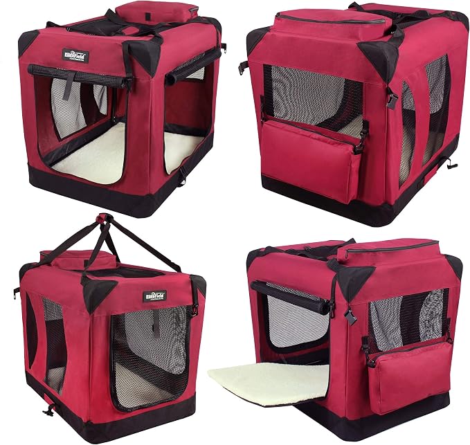 EliteField 3-Door Soft Dog Crate with Bed & Carrying Bag (2-Year Warranty) | 3 Mesh Doors, Steel Frame, Removable & Washable Crate Cover and Bed Cover, Storage Pockets, Indoor/Outdoor, Foldable