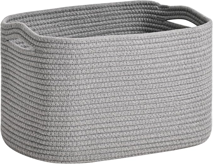 ICERZCZ Woven Cotton Rope Storage Basket for Organizing, Cute Decorative Baskets for Gifts Empty, Organizer Bins for Dog Toy, Baby Laundry, 17“×13”×9.5“, Light Grey