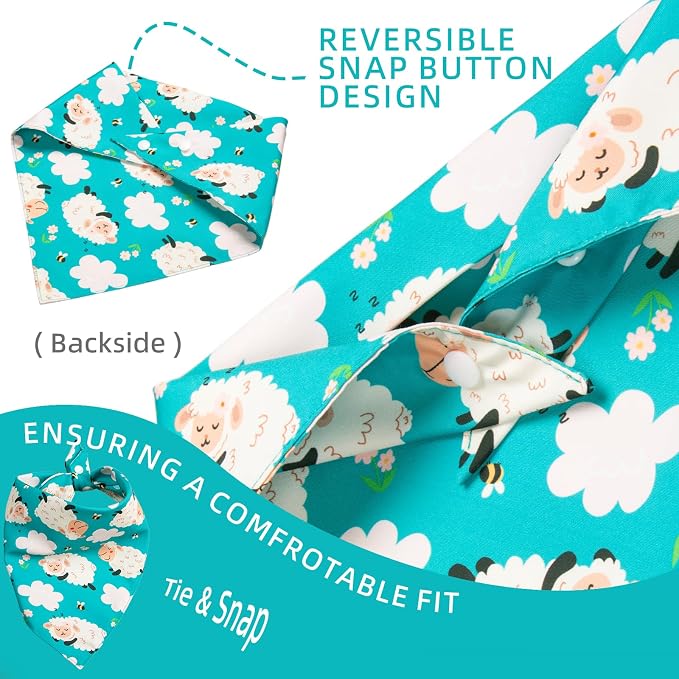 Easter Day Dog Bandana Cute Lamb & Pink Cloud - Spring Pet Scarf with Adjustable Snap Button Lovely Holiday Costumes, Large to Giant Breeds (75lbs+)