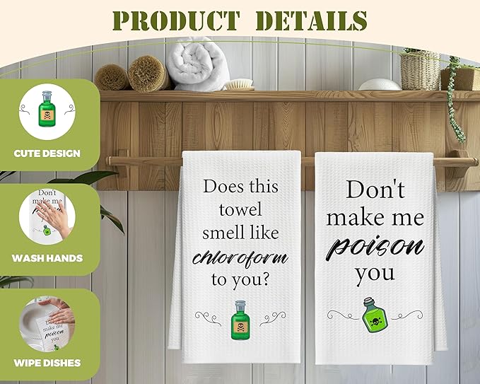 Kitchen Towels Set of 2, Poison Bottle Dish Towel for Kitchen, Decorative Hand Towels for Bathroom, Fast Drying Tea Towel with Sayings, Housewarming for Women Mom -01