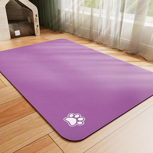 HotLive Dog Food Mat - Absorbent Cat Mat for Food and Water, No Stains Pet Feeding Bowl Mat, Easy to Clean Pet Placemats, Quick Dry Dog Water Dispenser Mat for Messy Drinkers | Paw Purple 18"x 28"