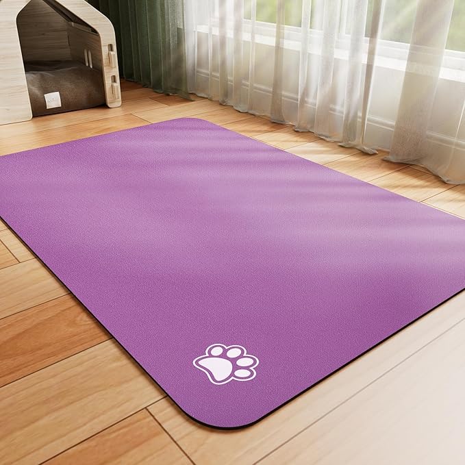 HotLive Dog Food Mat - Absorbent Cat Mat for Food and Water, No Stains Pet Feeding Bowl Mat, Easy to Clean Pet Placemats, Quick Dry Dog Water Dispenser Mat for Messy Drinkers | Paw Purple 16"x 24"