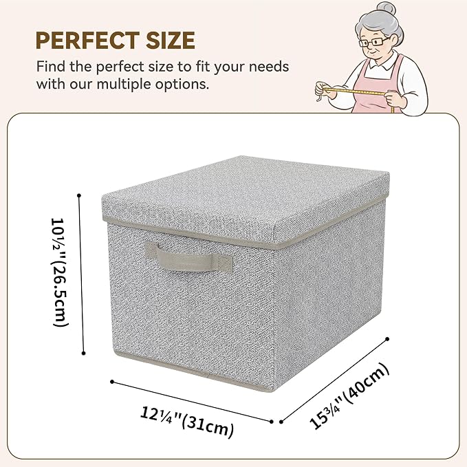 GRANNY SAYS Fabric Boxes with Lids, Storage Bins with Handles, Shelf Bins for Organizing, Extra Large Storage Boxes for Linens Clothes, Decorative Storage Containers, Gray, 3-Pack | Storage Box with Dust Cover, Handles & Lable, Collapsible, Ideal for C...