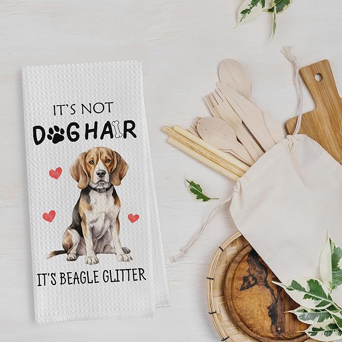 Beagle Dish Towels - Funny Waffle Weave Kitchen Hand Towels, Tea Towels, Gifts for Women (1624 Inches Set of 2)