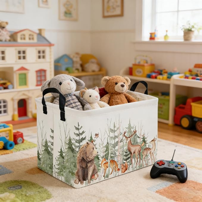 Rectangular Storage Basket,Kids Basket Animal Baskets Cute Storage Bins,Waterproof Collapsible Clothes Kids Storage Basket,Gift Basket,Animals Room Decor(Woodland Animal)