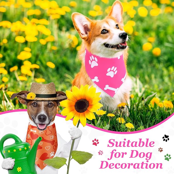 Abbylike 50 Pcs Paw Print Dog Bandanas Bulk, National Dog Day Paw & Bone