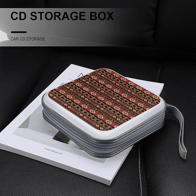 40-Disc Hard Shell Storage Wallet Southwest Native American Inspired, DVD CD Binder with Carry Strap, Portable Protective Organizer for Travel Office