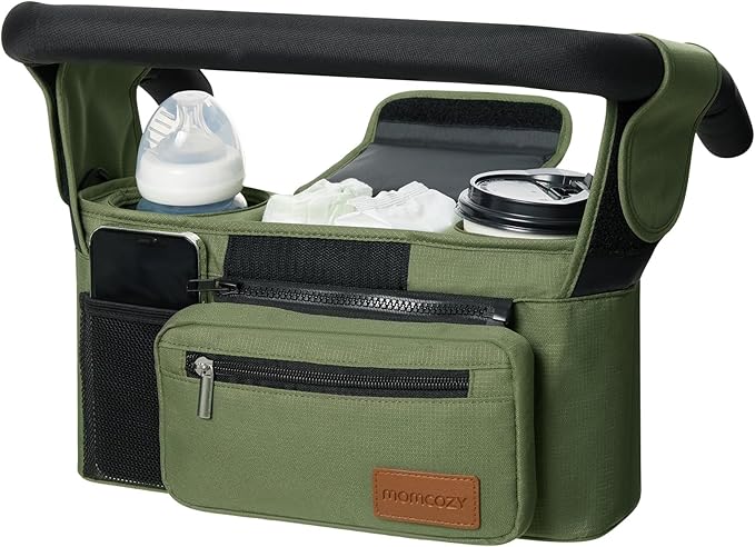 Momcozy Universal Stroller Organizer with Insulated Cup Holder | Detachable Phone Bag and Shoulder Strap, Fits for Uppababy, Baby Jogger, Britax, BOB, Umbrella, and Pet Strollers