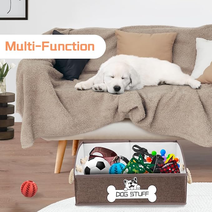 Dog Toy Basket, Storage Bin, Collapsible Box for Pet Accessories | Fabric Container With Handle, Trapezoid Holder for Small Medium dogs, Organizer for Living Room, Coffee