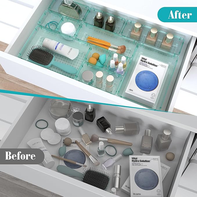 23 PCS Plastic Drawer Organizers Set, 4 Size Desk Drawer Organizer Trays | 4 Size Desk Drawer Organizer Trays for Makeup, Jewelry, Kitchen Utensils, Gadgets and Office