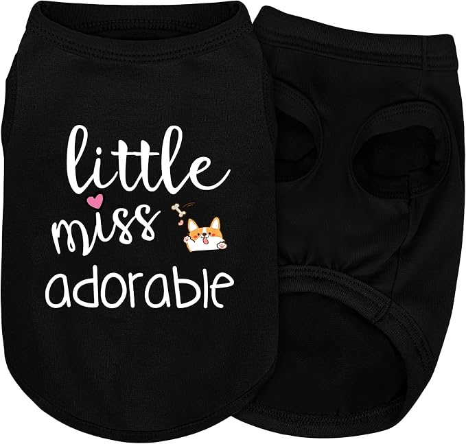 Cotton Dog Shirt with 'Little Miss Adorable' Corgi Head Print, Soft & Breathable Pet Apparel for Small, Medium, and Large Dogs, All-Season Sleeveless Vest, Cute and Comfortable Dog Outfit.Black 3XL