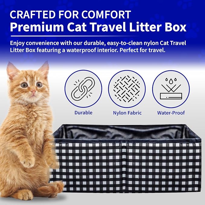 Pet Fit For Life Vibrant Collapsible Travel Cat Litter Box 16"x12"x5" Black | Portable, Foldable Pop-Up Litter Box with Bonus Water Bowl. Folds Flat for Compact Storage During Travel and Camping.