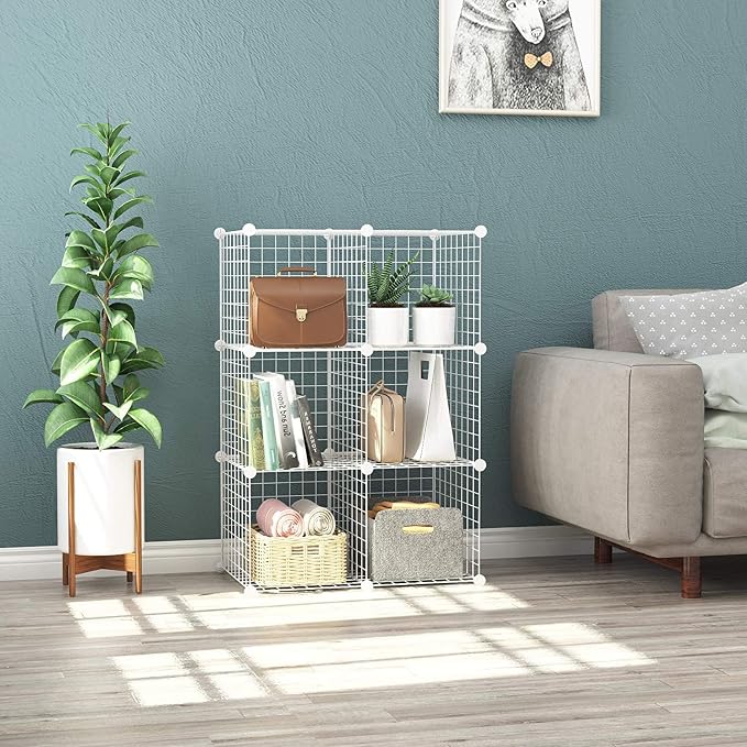 C&AHOME Wire Cube Storage, 6 - Cube Organizer Metal C Grids, Units, White | Modular Shelves Units, Storage Bins Shelving, Closet Organizer, Ideal for Home, Office, Living Room
