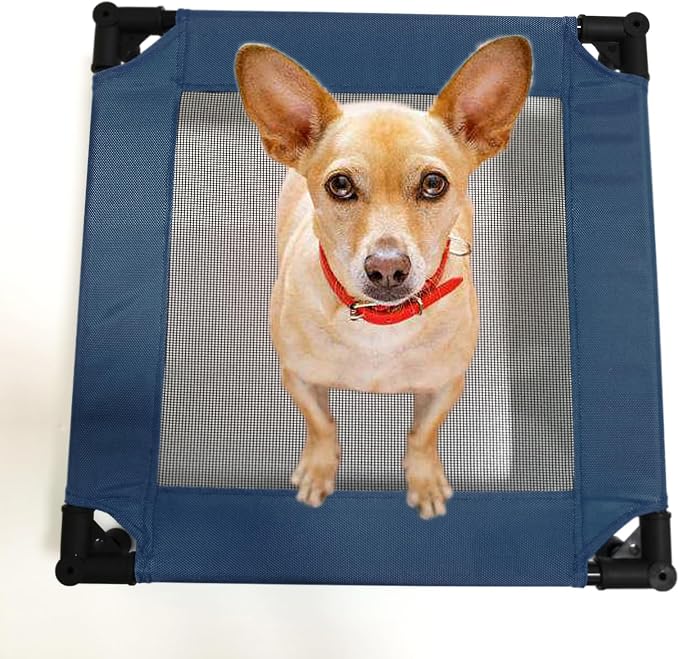 Pozico Elevated Pet Bed with Breathable Mesh for Small Cat and Dog, Raised Cooling Pet Cot for Puppy and Kitty, 18.9x18.9 inch (Navy Blue Bed)