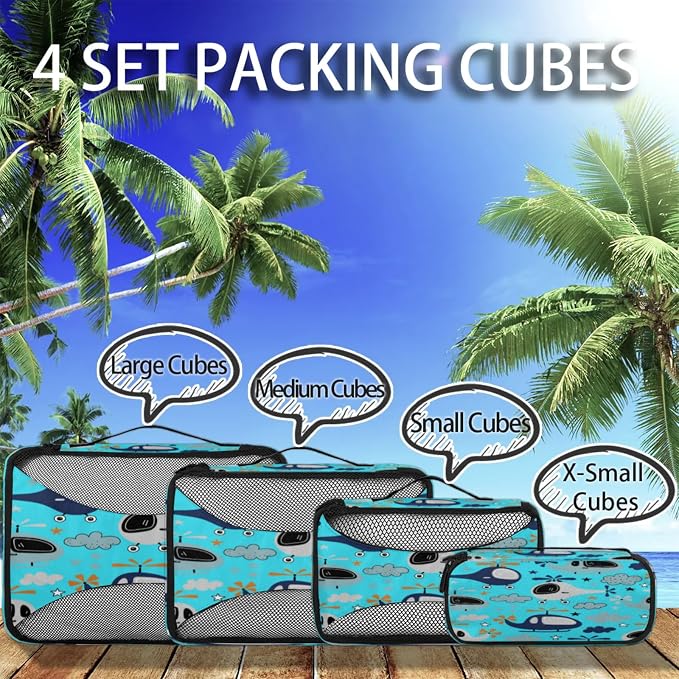 Airplane Packing Cubes for Travel, Luggage Packing Organizers, Cartoon Airplane Travel Accessories Large Toiletries Bag for Clothes Shoes Cosmetics Toiletries