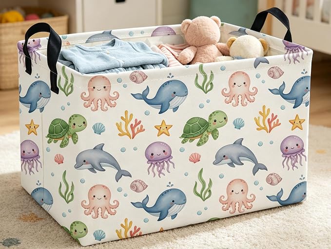 Rectangle Kids Baskets Ocean Basket Cute Storage Bin Fish Box for Room Decor Gift Basket(Cute ocean)
