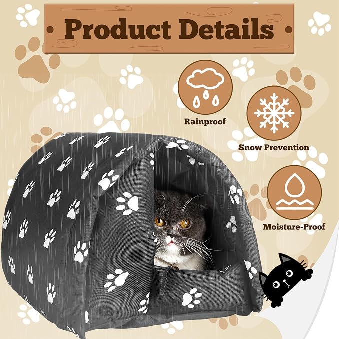 Doublefill 3 Pcs Foldable 16.5 x 12 x 11 Inches Cat Houses Paw | Weatherproof Waterproof Rainproof, Cotton Padded Interior for Warmth, Tent Design, for Indoor Garden Patio Use